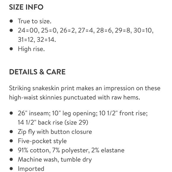 Free People Two Faced Snakeskin Python print skinny jeans Jeggings ankle 26 new - Picture 14 of 15